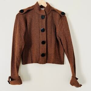 Vintage St. John L.Magnin Crop Jacket Blazer Santana Knit Brown Black Made USA 4